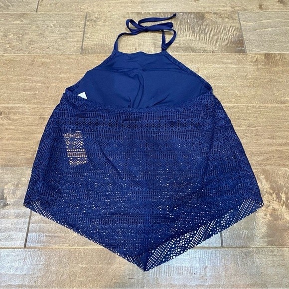Kona Sol Women’s Eyelet Halter Tankini Swim Top Oxford Blue NWT - Picture 5 of 8